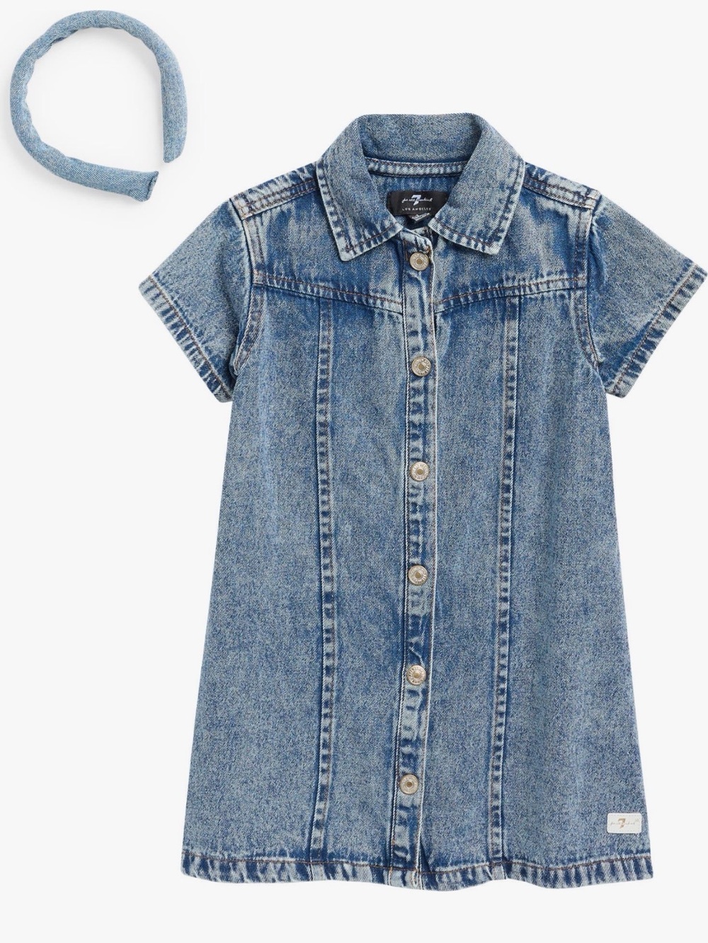7 For All Mankind Light Blue Denim Button-Front Casual Dress with Headband